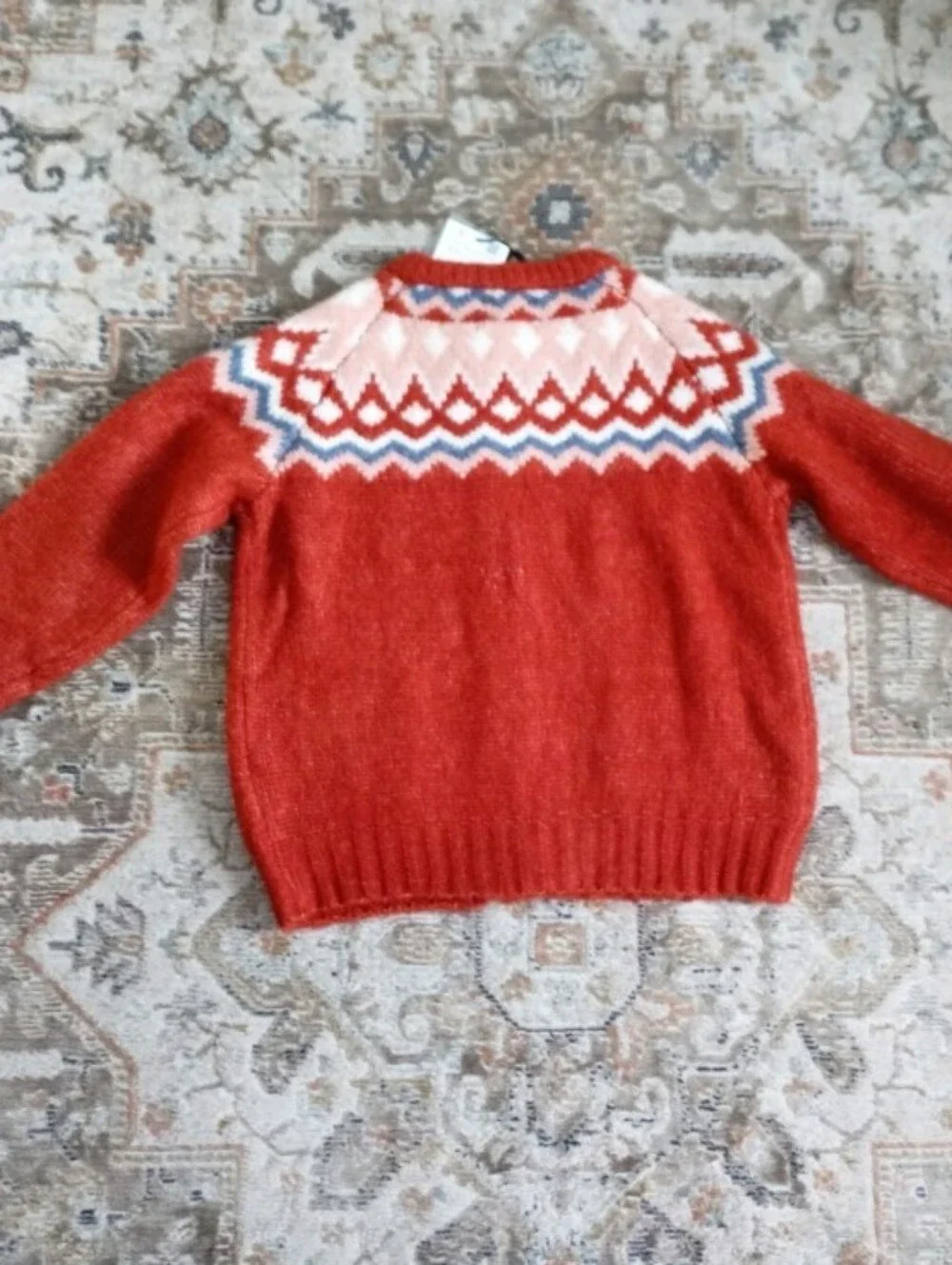 Zara limited edition knit Fair Isle rust red/orange cardigan sweater